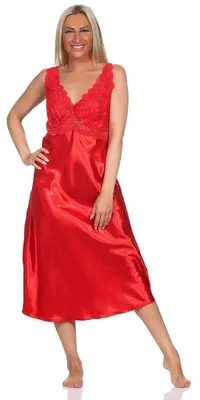 Produktbild von Damen Negligé Satin Nachtkleid Reizwäsche mit Spitze; Rot/2XL