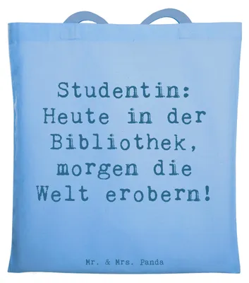 Produktbild von Mr. & Mrs. Panda Tote Bag Spruch Studentin Traumwelt - Sky Blue - Geschenk, Geschenke mit Herz, Beruf, Geschenkideen, Berufe, Studium, Kreativität, Beutel, Einkaufstasche
