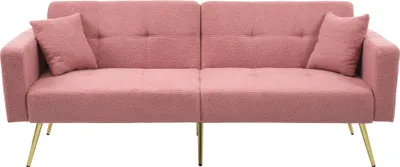 Immagine prodotto di Divano letto Sweiko con funzione letto, angolo regolabile, gambe dorate, con cuscini e tasche laterali portaoggetti