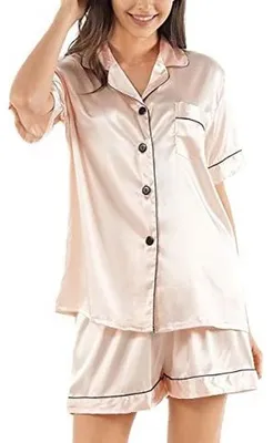Produktbild von Solidchoice – Damen-Pyjama-Set aus Satin, mit kurzen Ärmeln und Knopfleiste
