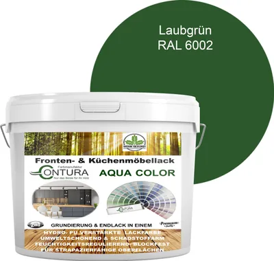 Produktbild von 2 Liter + Anlauger - Contura Küchenmöbellack RAL Möbellack SEIDENMATT SET Möbelfarbe Holzlack Buntlack Küchenlack - RAL 6002 Laubgrün