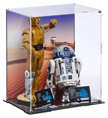 Produktbild von Blacked Brick Vitrine mit bedruckter Rückwand für LEGO® 75398, 75379 Star Wars™ – C-3PO & R2-D2