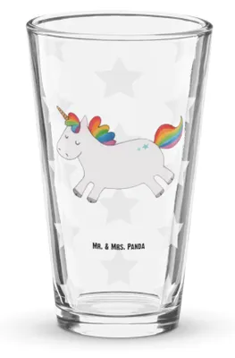Produktbild von Mr. & Mrs. Panda Limonadenglas Einhorn Happy - Transparent - Geschenk, Unicorn, Bierglas, Witzig, Longdrinkglas, Glas, Spaß, Wasserglas, Einhörner, Lächeln, Cocktailglas