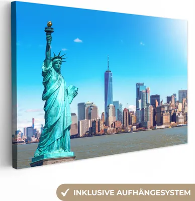 Obrázek produktu pro OneMillionCanvasses® - Obrazy na plátně - 140x90 cm, New York - Socha Svobody - Manhattan, nástěnné umění tisk Nástěnná dekorace