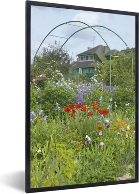 Produktbild von MuchoWow® MuchoWow® Gerahmtes Poster Monets Haus mit bunten Blumen im Garten in Giverny, Frankreich 40x60 cm - Poster mit zchwarzem Bilderrahmen - Papierdruck - Wandbilder