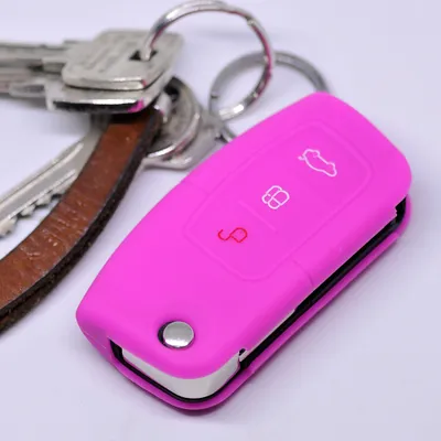 Produktbild von Auto Schlüssel Hülle Silikon Schutz Cover Pink kompatibel mit Ford Focus Fiesta Ecosport S-Max Kuga C-Max 3 Tasten Klappschlüssel