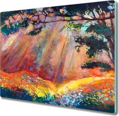 Produktbild von Coloray Kochplattenabdeckung Herdabdeckplatte 60x52 cm Hackbrett Schneidebrett Küchenbrett - Baum Blumen Natur