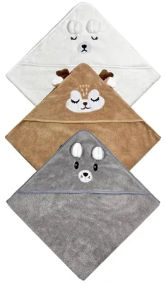 Productafbeelding van Babyhanddoek met capuchon - Set van 3 - Extra groot 80x80 cm - Koraalvlies - Schattige dierontwerpen - Huidvriendelijk materiaal - Badhanddoek