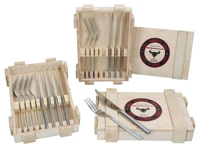 Produktbild von Justinus 24tlg BBQ Steakbesteck-Set für 12 Personen Messer Gabel inkl Holz-Kiste