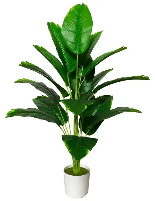 Image de Grand palmier artificiel en pot, aspect réaliste avec pot en plastique, décoration végétale artificielle pour le salon, le balcon, la chambre, le bureau et les intérieurs (bananier vert de 80 cm)