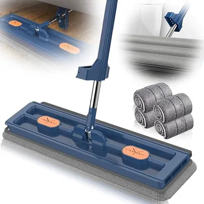 Produktbild von Großer Flachmop,Großer Flach Mopp Bodenwischer, 360-Grad-Bodenwischer Große Flächen mit 137cm Langem,Wischmopp mit Drehbarer Wischkopf -4 Stück lappen