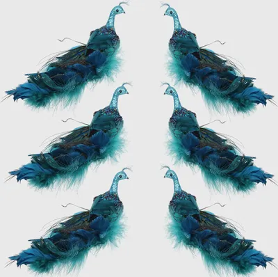 Image de 12" paon décoration de Noël oiseau avec queue à plumes Clip-On pour arbre de Noël décorations jardin cour 6 pièces