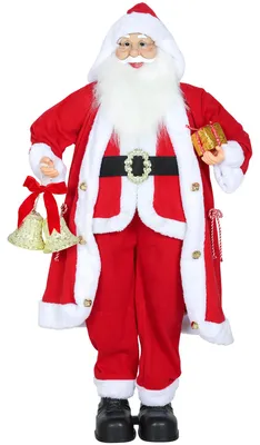 Productafbeelding van Kerstman 1,15 m staand met cadeau en kerstbel, voor binnen, rood