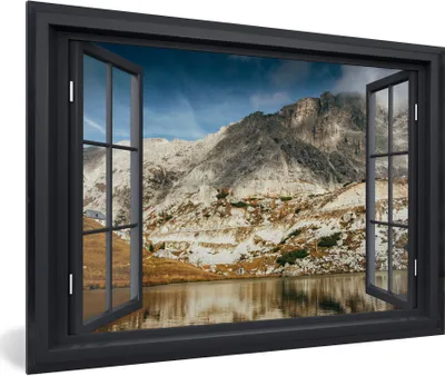 Produktbild von MuchoWow® MuchoWow® Gerahmtes Poster Aussicht - See - Berg 60x40 cm - Poster mit zchwarzem Bilderrahmen - Printing - Wanddeko Schlafzimmer