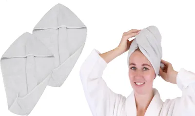 Produktbild von Betz 2 Stück Frottee Haarturban BERLIN Turban mit Knopf 100% Baumwolle – Farbe: silbergrau