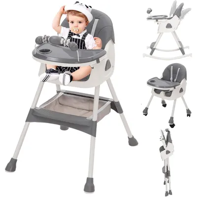 Produktbild von Hochstuhl Baby 3in1 mit Spielbügel, verstellbar, klappbar, mit abnehmbarem Tablett, Liegefunktion, ab 6 Monate, Grau