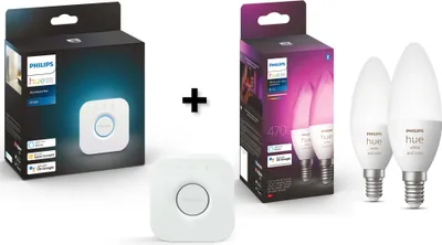 Produktbild von Philips Hue Starter Set Hue-Bridge + Hue LED E14 Leuchtmittel