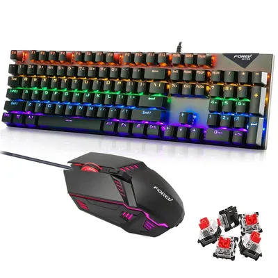 Obrázek produktu pro Herní set mechanické klávesnice a myši červené spínače, 104 kláves, RGB LED