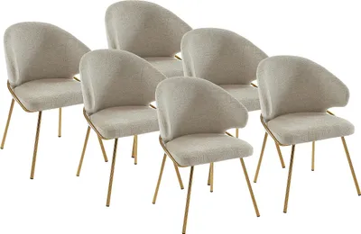 Produktbild von Set aus 6 Stühlen aus Stoff und goldenem Metall - Beige - LUXIVA