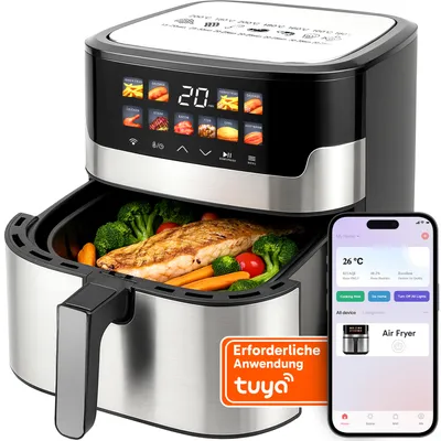 Heißluftfritteuse 6,5L mit Antihaftbeschichtung, Airfryer 2200W mit 10 Programmen, WiFi-Steuerung, Friteuse LCD Display, Kochen ohne Öl, Retoo