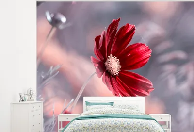 Produktbild von MuchoWow® Fototapete für Wohnzimmer oder Schlafzimmer Wandtapete Vinyl Motivtapete Blumen - Rot - Natur - Pflanzen - 325x260 cm - Tapete