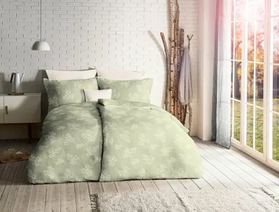 Produktbild von Fleuresse Lech Edelflanell Bettwäsche 155x220 Zweige Blätter salbei 604232-6