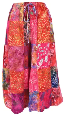 Produktbild von Bequeme Palazzohose, Weite Patchwork Boho Schlaghose, Wachsbatik Hosenrock - Pink, Damen, Viskose, Größe: L