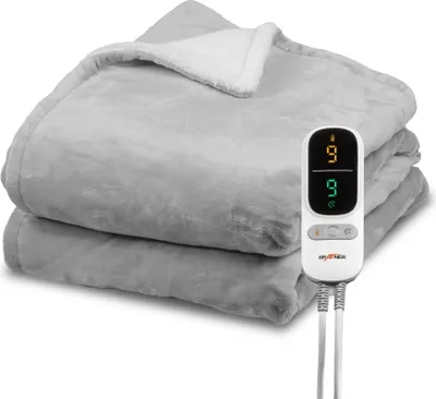 Produktbild von Grafner Heizdecke 200 x 180 cm Sherpa Fleece, elektrische Wärmedecke für 2 Personen, 9 Heizstufen, 200 Watt, Timer 1-9h, Abschaltautomatik, LED Fernbedienung, maschinenwaschbar, große Kuscheldecke