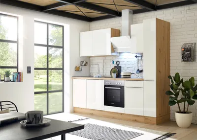 Produktbild von Küche Küchenzeile Küchenblock Marleen Premium 250 cm Weiß Artisan Eiche Respekta