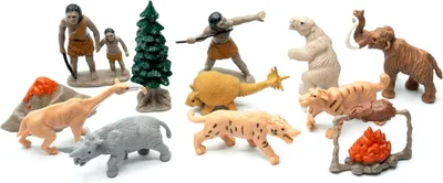 Produktbild von 10x Prähistorisches Leben Set Figuren Aufstellfiguren Mammut Höhlenmensch Tiger
