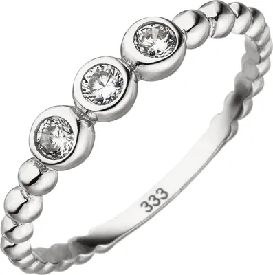 Produktbild von Kugel-Ring Damenring 3 Zirkonia weiß 333 Gold Weißgold Fingerring 2,2mm breit Innenumfang 52mm  Ø16.6mm