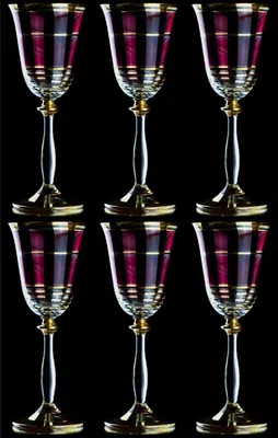 Produktbild von Casa Padrino Luxus Barock Likörglas 6er Set Bordeauxrot / Gold Ø 5,5 x H. 17 cm - Handgefertigte Likörgläser - Hotel & Restaurant Accessoires - Luxus Qualität