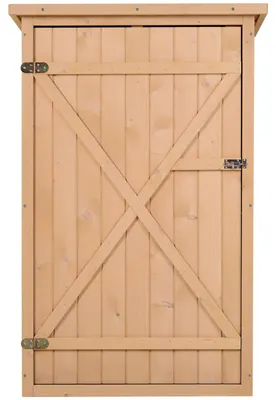 Image de Armoire de jardin - Abri de rangement pour outils - Avec porte - 75 x 56 x 115 cm - Bois de pin - Étanche - Bois naturel