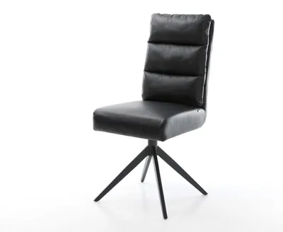 Produktbild von DELIFE Drehstuhl Pela-Flex Echt-Leder Schwarz Kreuzgestell breit Schwarz 360° drehbar Wippfunktion Taschenfederkern