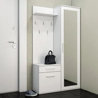 Produktbild von 120 cm breit Kompaktgarderobe Fiora 3-st. Garderoben-Set Garderobenschrank Paneel Schuhschrank inkl. Spiegel, Farbe: Weiß