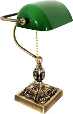 Produktbild von Bankerlampe Echt-Messing Glas 36 cm in Bronze hell glänzend Grün E27 Jugendstil Tischlampe