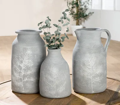 Produktbild von GILDE Vase, Flasche, "Farn", Farnmotiv, Keramik, grau, , H. 23 cm, D. 16 cm 32706