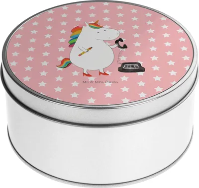 Produktbild von Mr. & Mrs. Panda Aufbewahrungsbehälter Einhorn Sekretärin - Rot Pastell - Geschenk, Erinnerungsbox, Einhörner, Dose, Metallbox, Büro, keksdosen, Unicorn, Keksdose