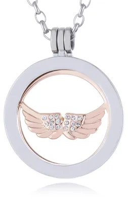 Produktbild von Morella Damen Halskette 70 cm Edelstahl mit Amulett und Coin 33 mm Engelsflügel roségold in Schmuckbeutel