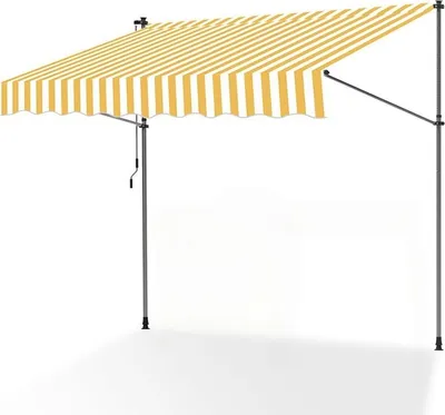 Produktbild von Faziango Klemmmarkise mit Handkurbel, 400x120cm Balkonmarkise, UV-beständig 50+ höhenverstellbar Sonnenschutz ohne Bohren für Terrasse und Balkon Gelb Weiß