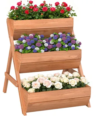 Produktbild von Vertikales Hochbeet mit 3 Etagen Vertikalbeet aus Holz Blumenkasten mit 3 Pflanzkästen Ablauflöchern Braun