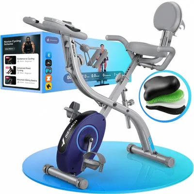 Productafbeelding van 4-in-1 opvouwbare fitnessapparaat voor thuis – magnetische hometrainer met 16 weerstandsniveaus, LCD-display en hartslagmeting, tabletsteun, compatibel met Kinomap, geschikt tot 136 kg