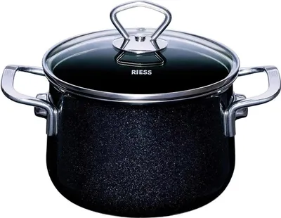 Produktbild von Riess Fleischtopf Black Magic mit Glasdeckel Ø16cm 2 Liter  Emaille Nouvelle extra stark