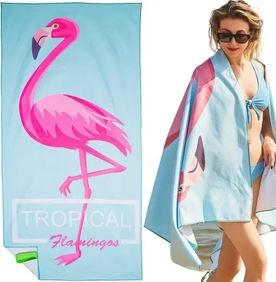Produktbild von Famanu Strandhandtuch groß, mikrofaser, 180 x 90 cm, sandabweisend, schnelltrocknend - Flamingo