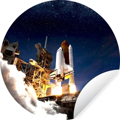 Produktbild von MuchoWow® Runde Wandtattoo - Wandsticker Tapete Aufkleber Rakete - Wolken - Weltraum Ø 100 cm Selbstklebend und Repositionierbar - Wandaufkleber - Kreis - Tapetenkreis - Wandbild rund - Schlafzimmerdekoration - Wanddeko - runde Tapete - Kunst für zu Hause