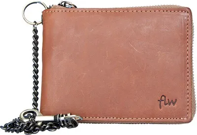 Produktbild von FLW Herren Biker Reißverschluss Naturleder Geldbörse mit einer Metallkette