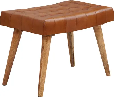 Produktbild von WOHNLING Sitzhocker 67x47x39 cm Mango Massivholz / Echtleder Chesterfield-Design Lederhocker Braun Beistellhocker Hocker ohne Lehne Country Fußhocker