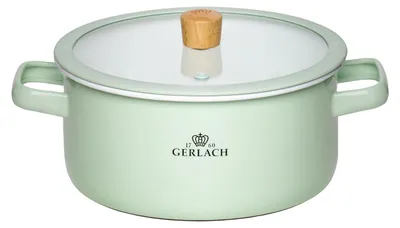 Image de Gerlach 1760 : Casserole avec couvercle - 20 cm, 3 litres, émail - Compatible avec tous les types de plaques de cuisson - Couvercle en acier inoxydable