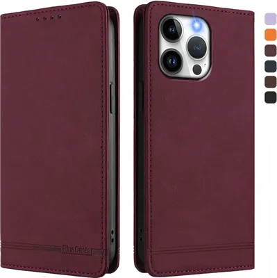 Produktbild von Hülle für iPhone 15 Pro Max, Retro Kunstleder Ständer Klapphülle mit Kartenfächer und Magnetische Rot