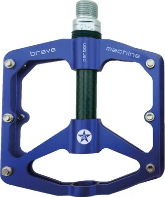 Image de Pédales plates BRAVE Mod. 19 Freeride/Downhill en aluminium, bleues, axe et douille en carbone, roulements industriels, picots remplaçables, filetage 9/16", poids env. 305 g